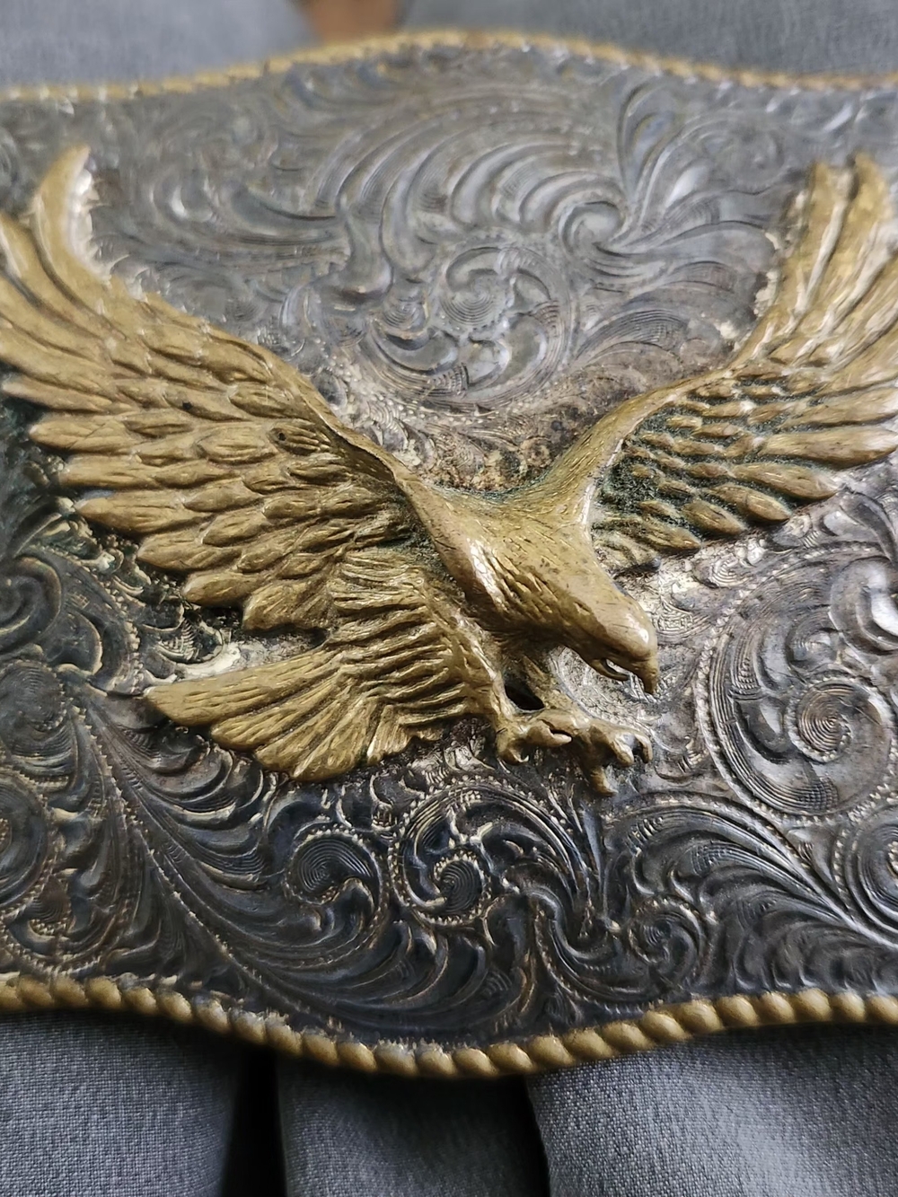 El Arroyo Silver & Gold Eagle Belt Buckle 1970's Vintage